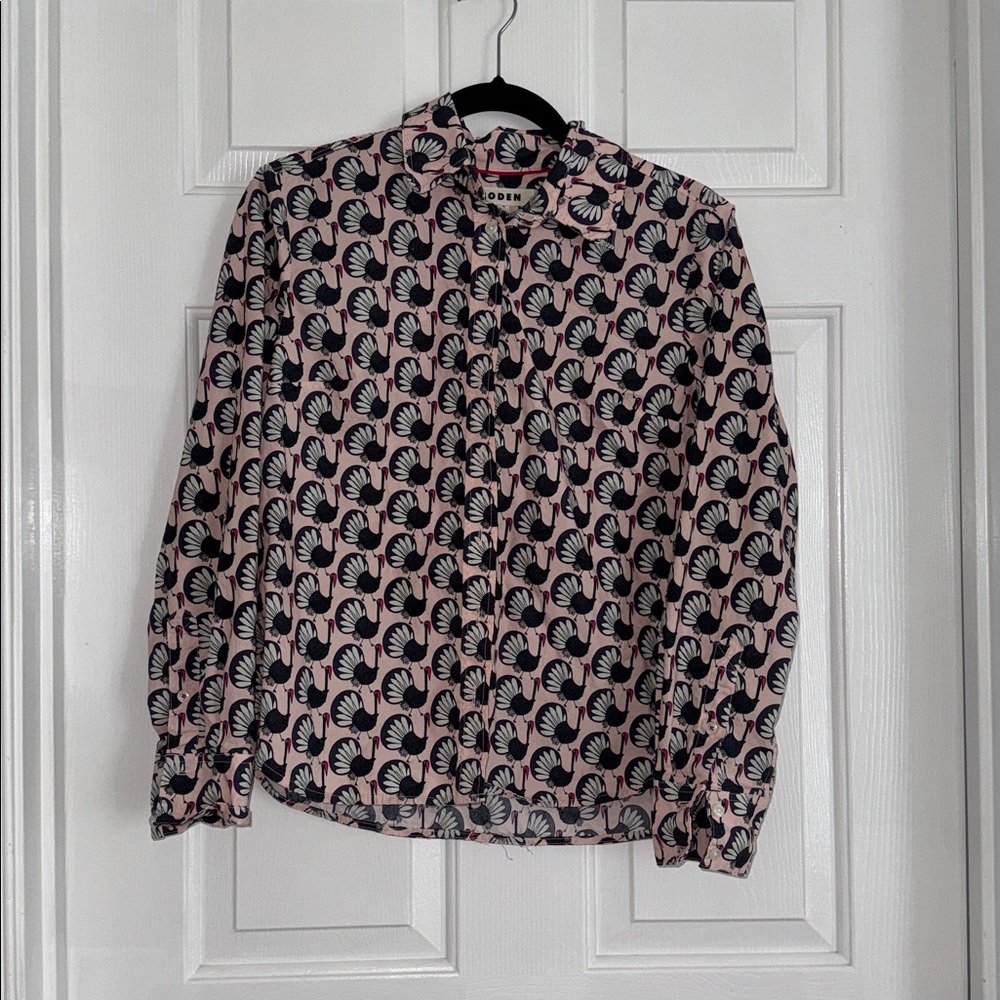 Boden Sienna Women’s Pink Turkey Button Down Shirt US 8 Petite